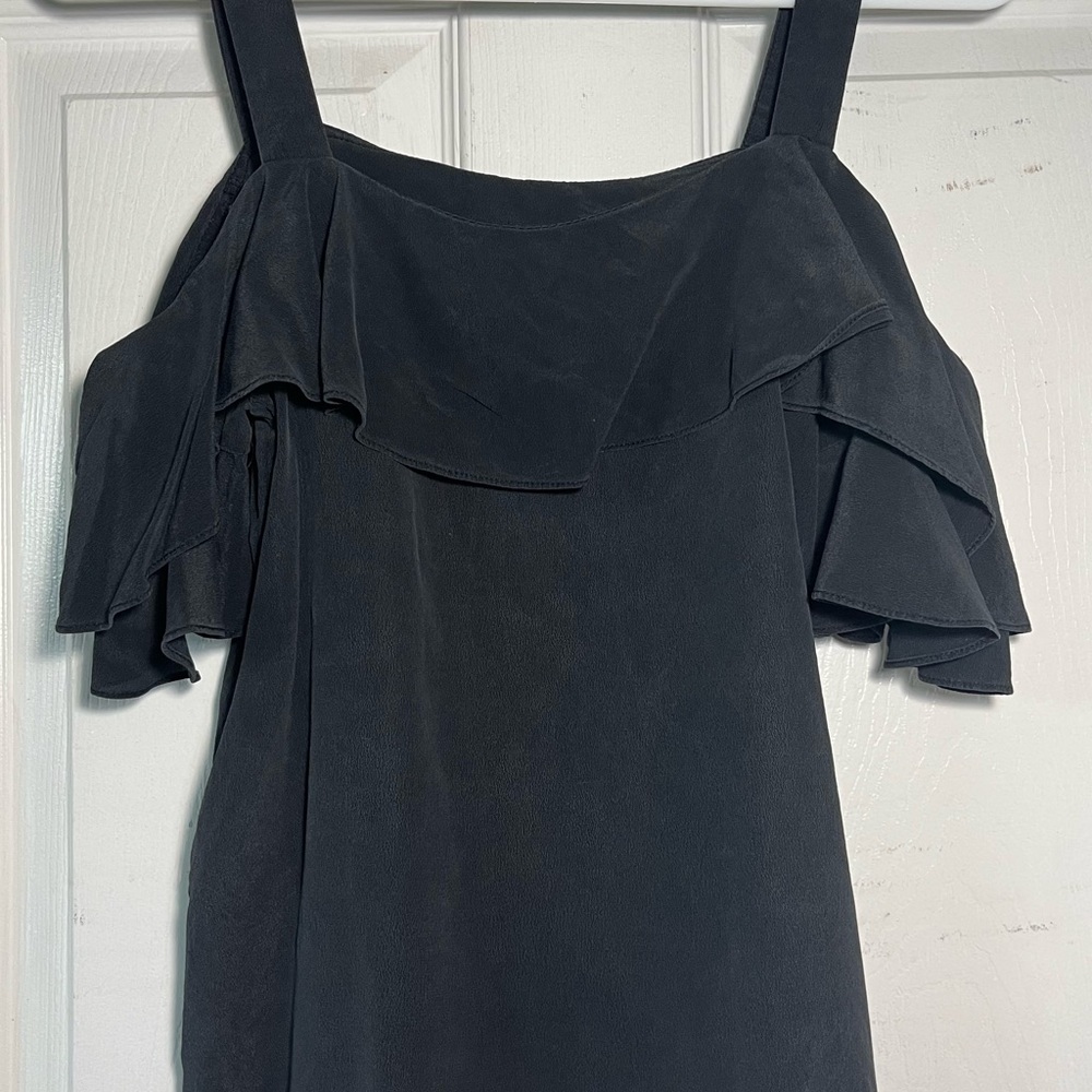 J. Crew 100 Silk Black Cold Shoulder‎ Top Sz Small